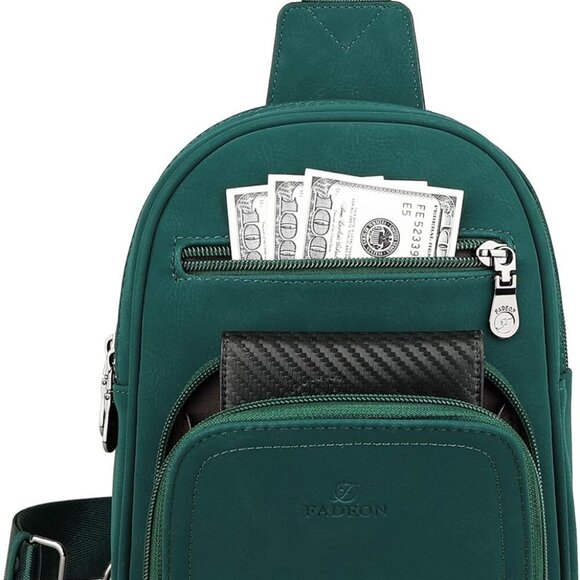 Women Sling Bags Designer Crossbody Bag, PU Leather Sling Purse Multi-Pocket Pac - Picture 8 of 9